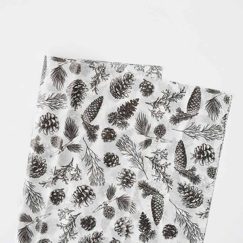 Papier floral "Natural elements" – Pommes de pin – Feuilles 50x70 cm – 10 pcs