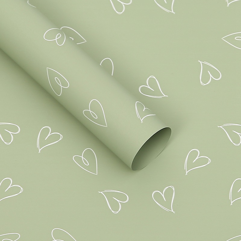 Film floral – Cœurs Vert Sauge – Feuilles 58×58 cm – 20 pcs