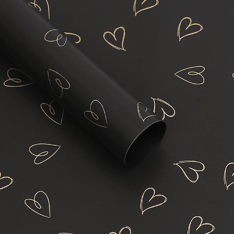 Film floral – Cœurs Noir – Feuilles 58x58 cm – 20 pcs