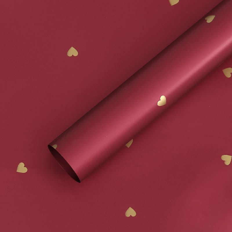 Film floral – Cœurs Rouge Vin – Feuilles 58x58 cm – 20 pcs