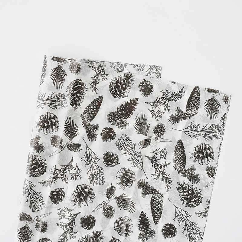 Papier floral "Natural elements" – Pommes de pin – Feuilles 50x70 cm – 10 pcs