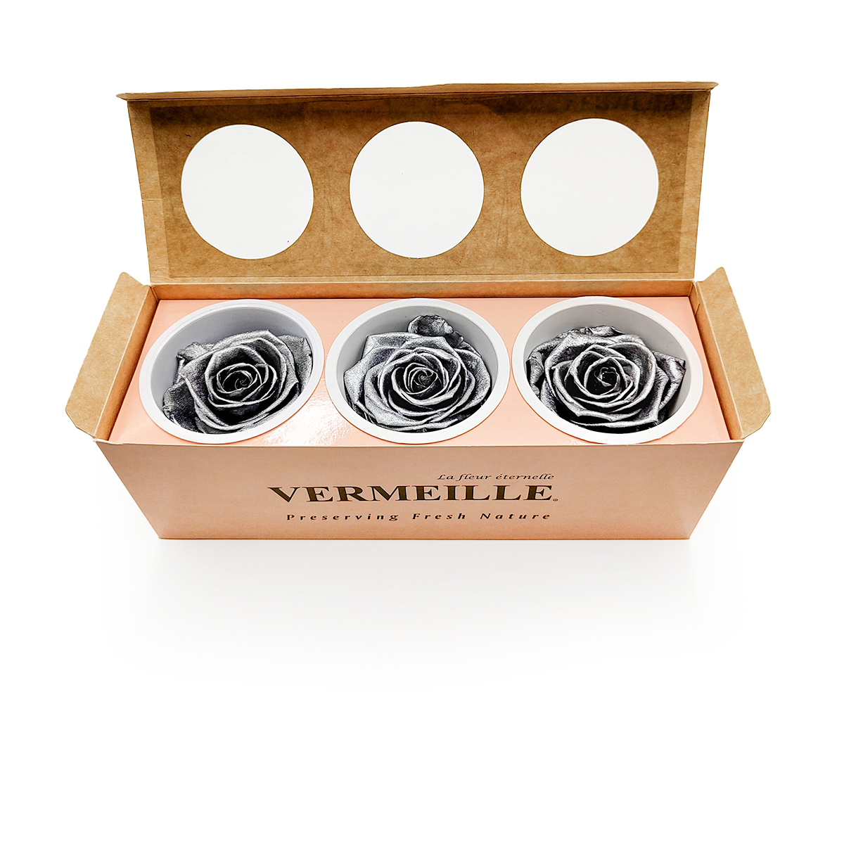 Rose Stabilisée – Argentée – XL – 3 pièces