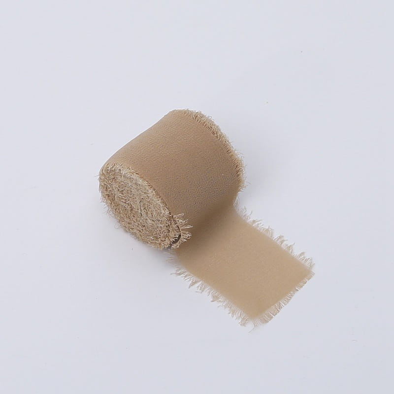 Ruban floral – Chiffon – Beige – Rouleau 4 cm x 4,5 m